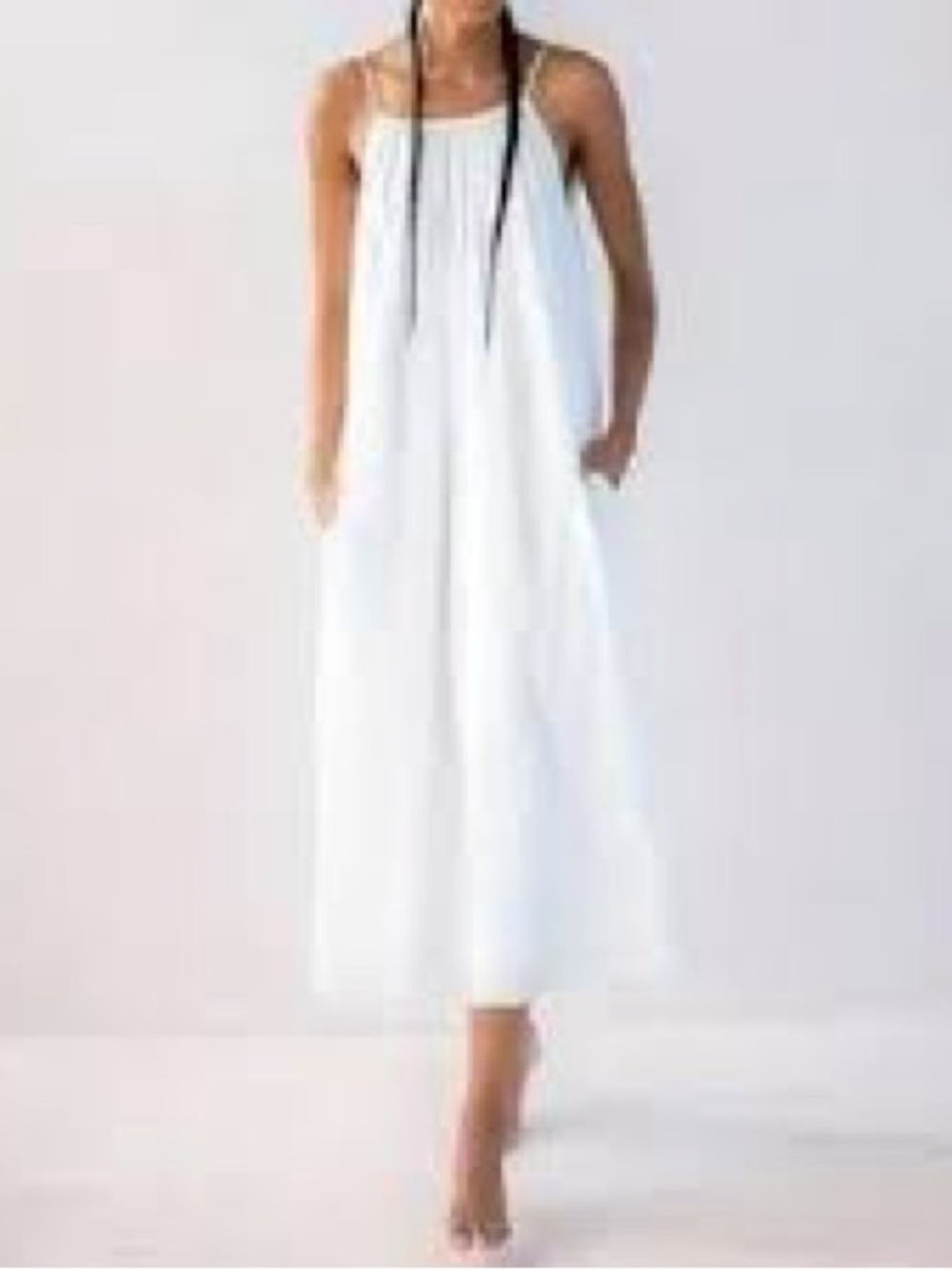Mersea Patio Dress White Cotton Maxi Spaghetti Strap Pockets One Size OS - Picture 2 of 7